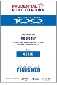 The finisher certificate - Prudential Ride 100 2014