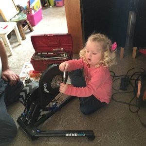 Savannah always like to help, changing the cassette from 10 speed to 9