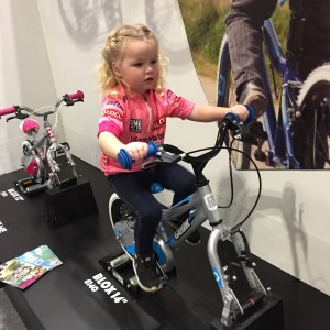Savannah always asks when will she be big enough for pedals. She got to try some out at the London Bike Show but she still pedals backwards, her cognitive skills haven't quite developed yet  